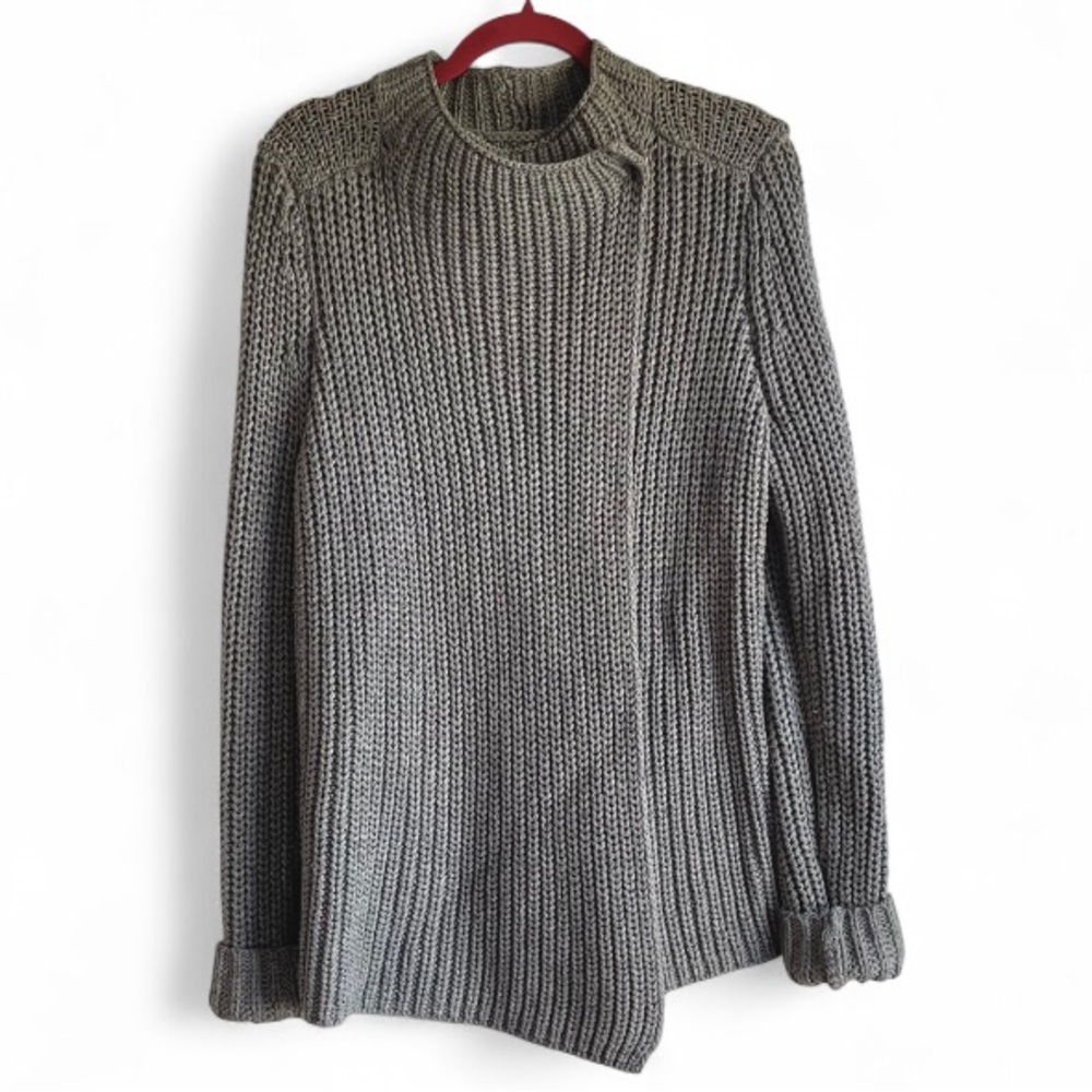 Lou & Grey Chunky Knit Crossover Funnel Neck Gray Cardigan Size M